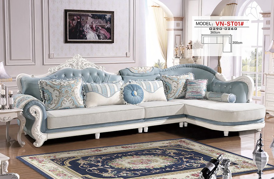 Ghế sofa tân cổ điển màu xanh hàng nhập khẩu