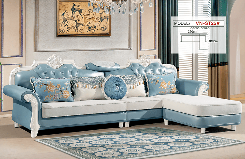 Bộ sofa góc tân cổ điển màu xanh hàng nhập khẩu