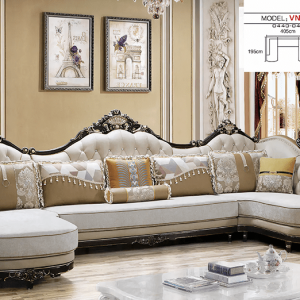 Bộ Sofa chữ U màu Nâu Khung Đen