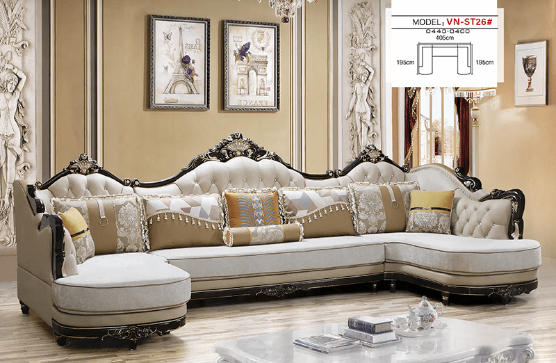 Bộ Sofa chữ U màu Nâu Khung Đen