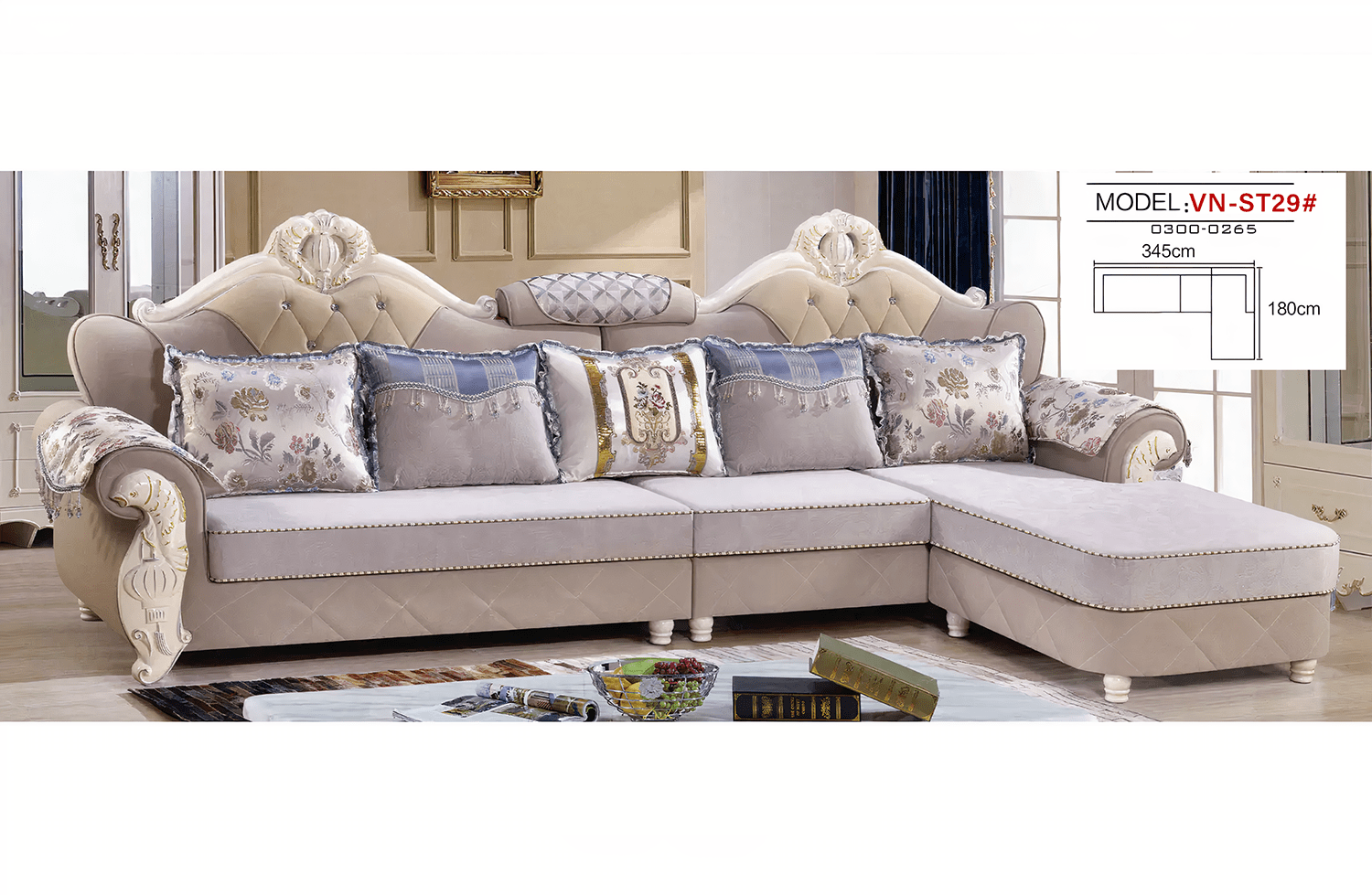 Bộ Sofa Góc Tân Cổ Điển Hàng Nhập bằng Vải