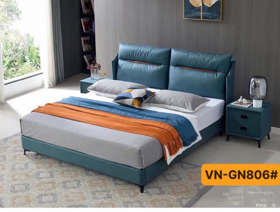 Giường ngủ bọc da màu xanh hiện đại mã vn-gn806#