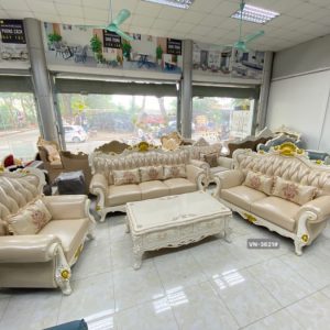 Bộ Ghế Sofa Tân Cổ Điển 123 Màu Kem Sữa Hàng Nhập Khẩu Theo Phong Cách Châu Âu