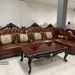 Sofa góc tân cổ điển màu nâu bằng da hàng nhập khẩu cao cấp