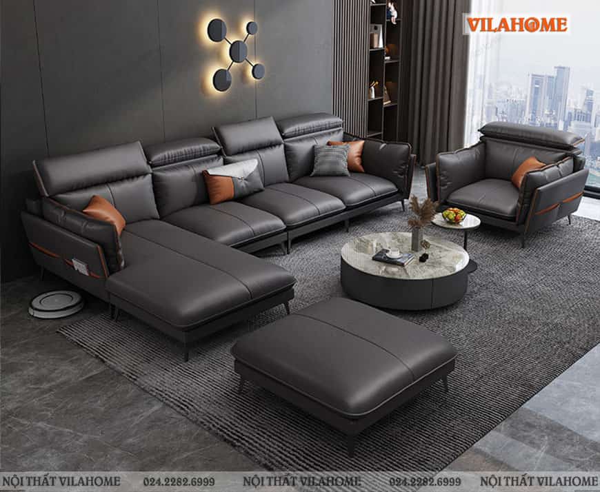 Bộ sofa góc màu xám hiện đại