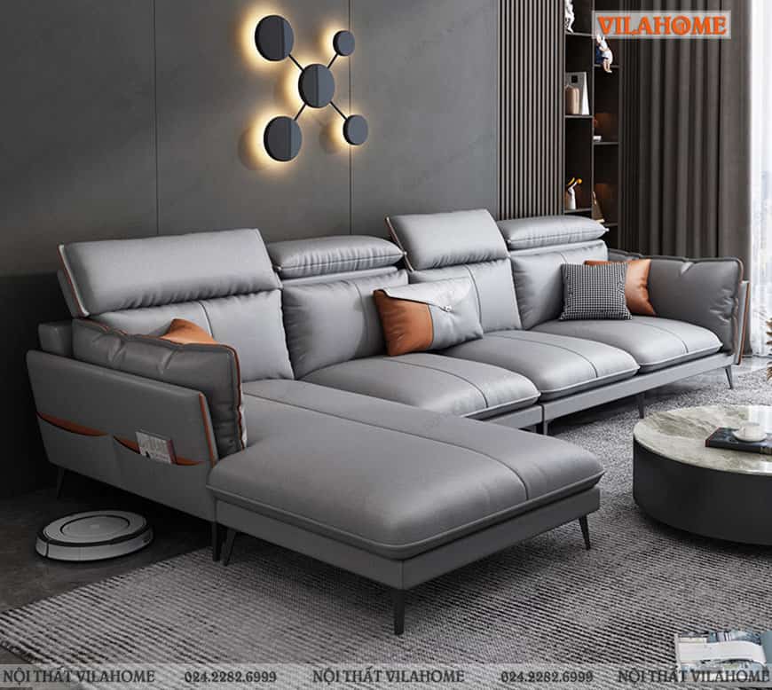 Bộ sofa góc màu xám hiện đại