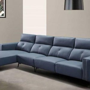 Ghế sofa góc bọc da màu xanh hiện đại