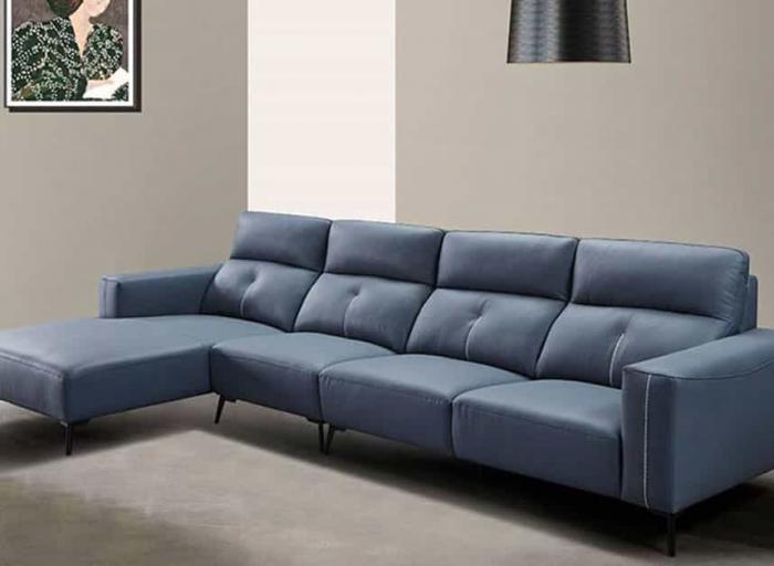 Ghế sofa góc bọc da màu xanh hiện đại