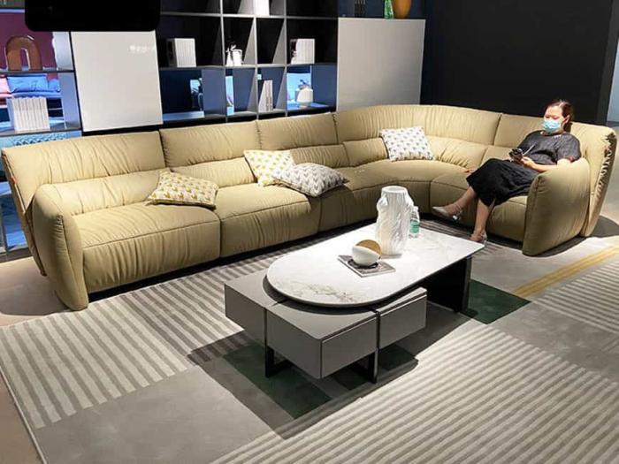 Mẫu sofa góc bọc da nhăn độc đáo