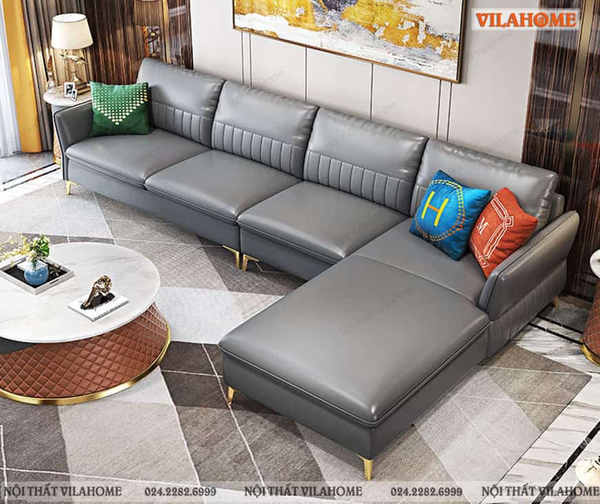 Mẫu sofa góc chữ L cao cấp chân mạ vàng