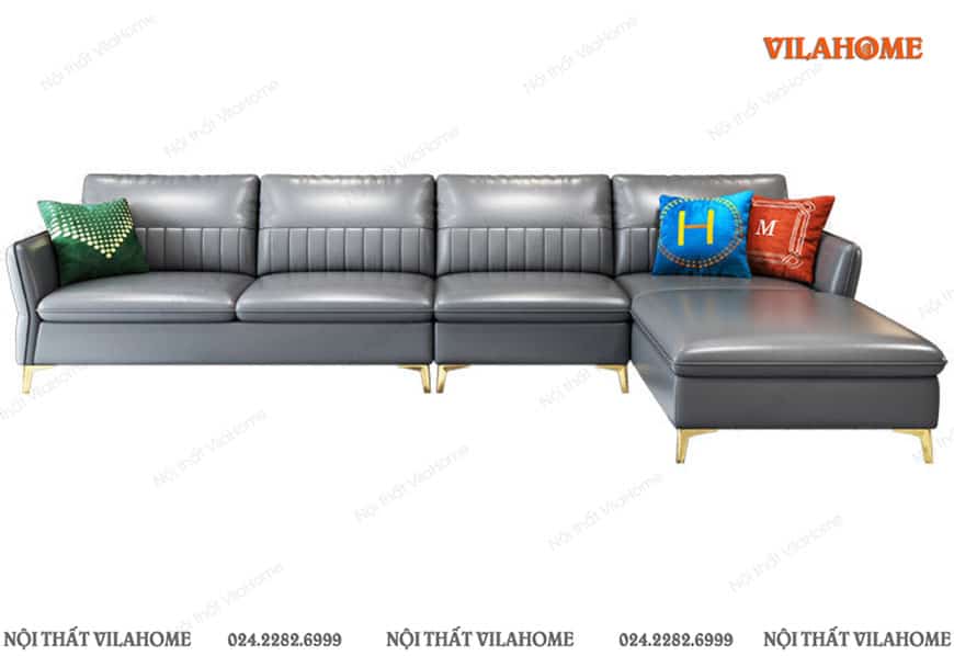 Mẫu sofa góc chữ L cao cấp chân mạ vàng