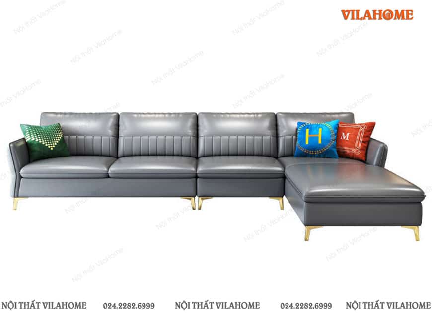 Mẫu sofa góc chữ L cao cấp chân mạ vàng