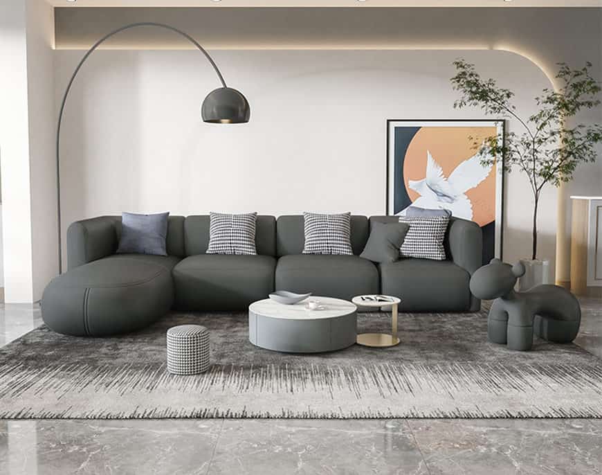 Mẫu sofa màu nâu sẫm đệm khối tròn