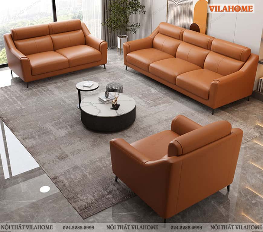 Bộ sofa góc da lớn kết hợp đôn và sofa đơn
