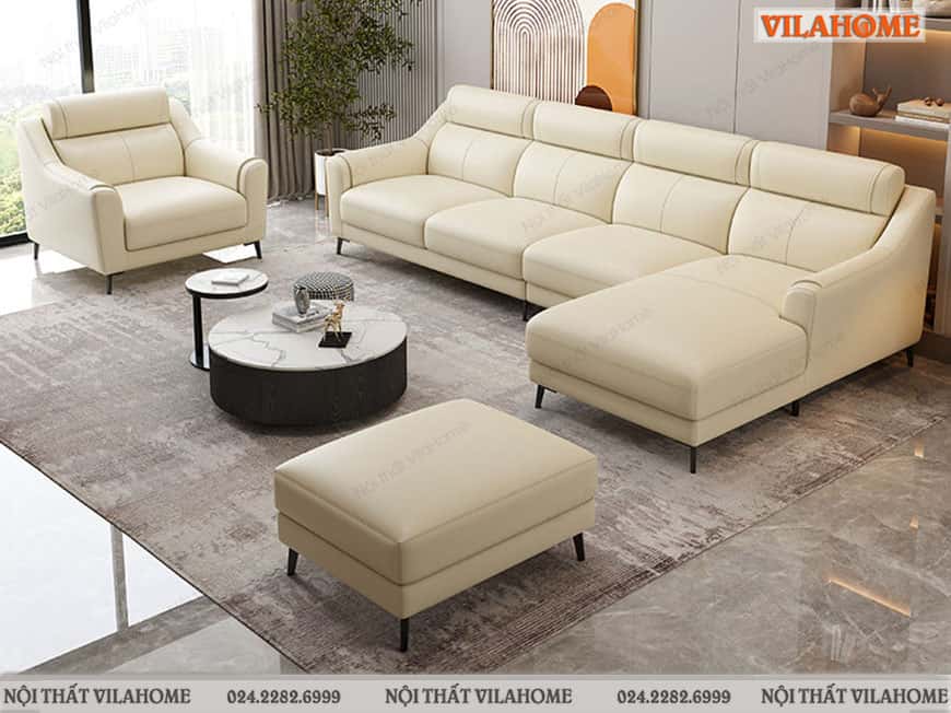 Bộ sofa góc da lớn kết hợp đôn và sofa đơn