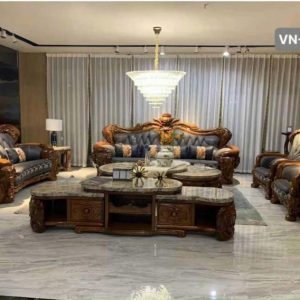 Bộ sofa tân cổ điển gỗ Hồng Vàng da bò VN-170#