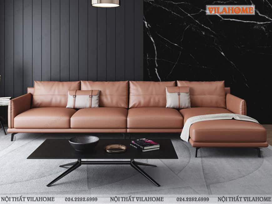 Mẫu sofa góc chữ L hiện đại màu cam đất