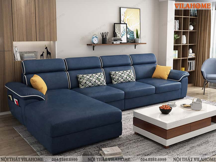 Mẫu sofa góc chữ L màu xanh dương đậm