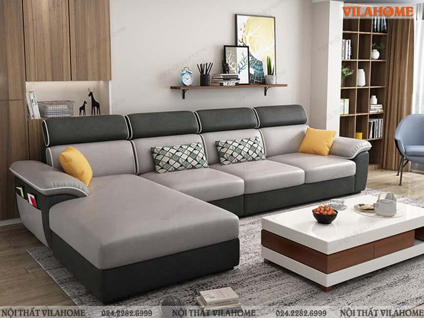 Mẫu sofa góc chữ L màu xanh dương đậm
