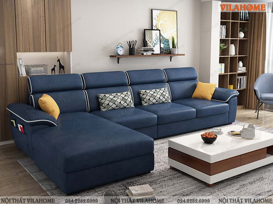 Mẫu sofa góc chữ L màu xanh dương đậm