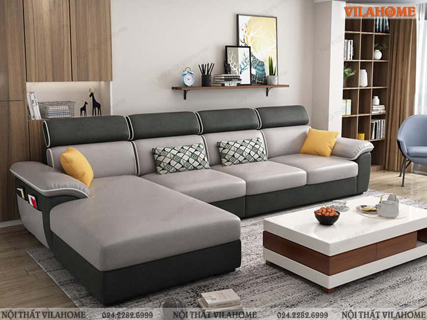 Mẫu sofa góc chữ L màu xanh dương đậm
