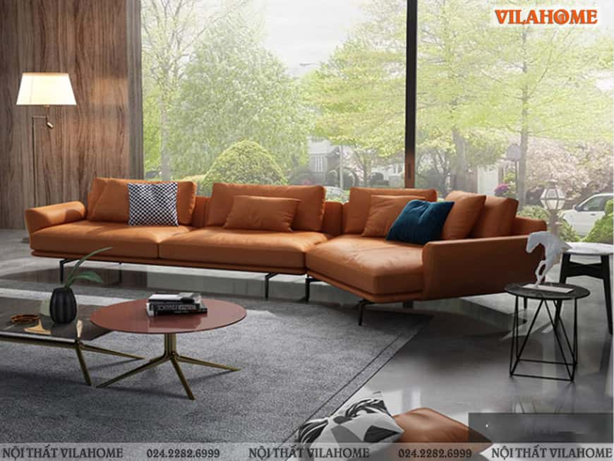 Mẫu Sofa góc chữ V màu da bò