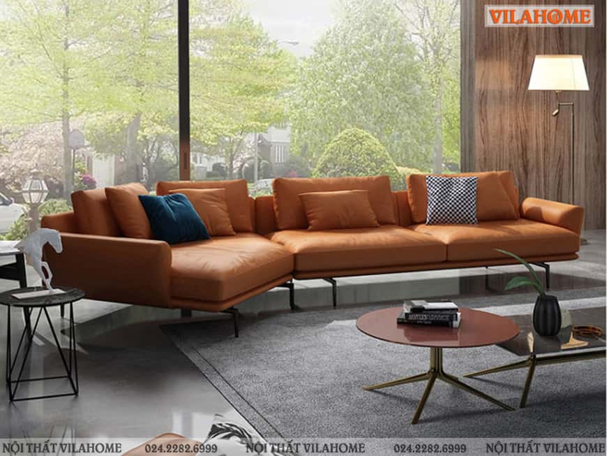 Mẫu Sofa góc chữ V màu da bò