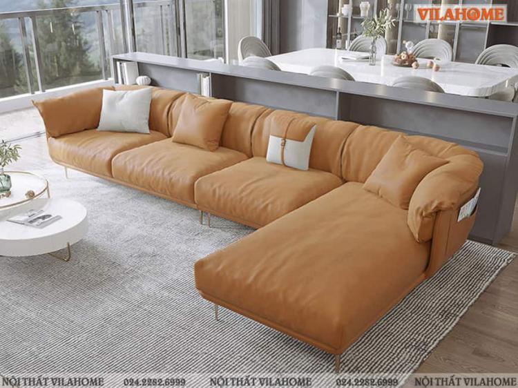 Mẫu sofa góc da màu vàng bò hiện đại