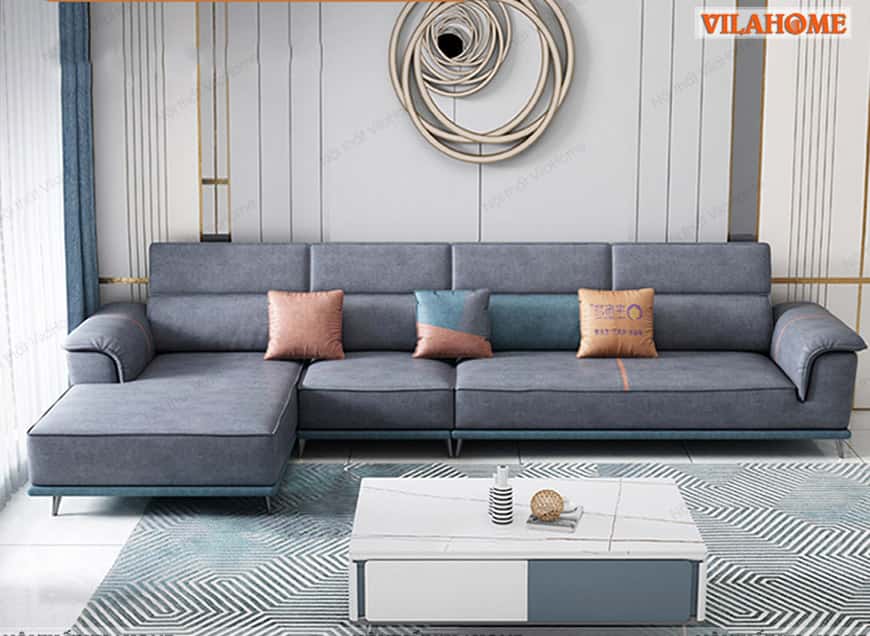 Mẫu sofa góc đệm vuông bọc da màu xanh