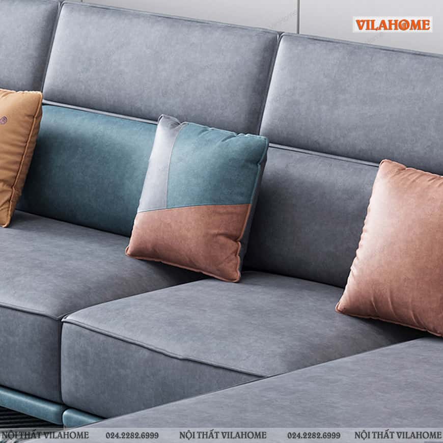 Mẫu sofa góc đệm vuông bọc da màu xanh