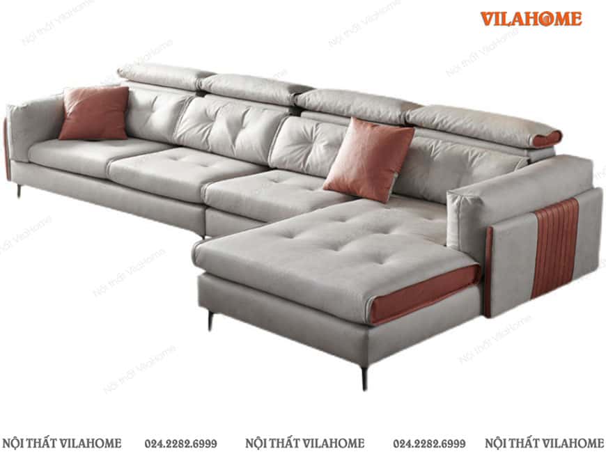 Mẫu sofa góc hiện đại màu trắng viền nâu