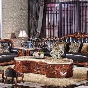 Bộ sofa phong cách tân cổ điển bọc da bò tót cao cấp