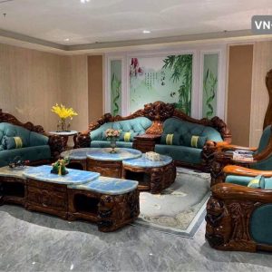 Sofa gỗ mun tân cổ điển bọc da bò tót VN-W607